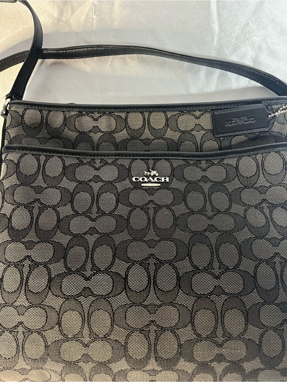 Coach Signature File Crossbody Bag F32203 Charcoal Black Jacquard Leather Trim - Picture 3 of 16